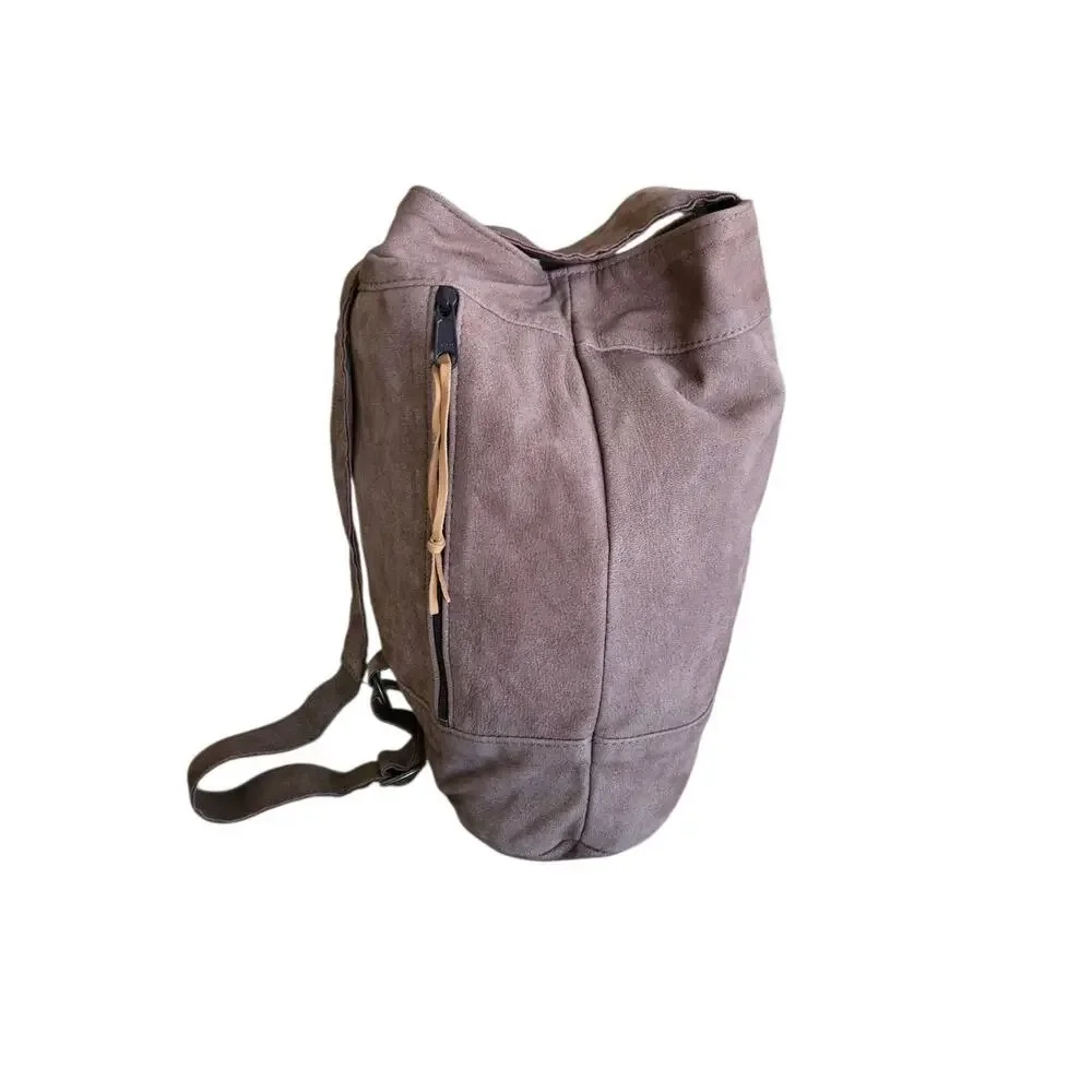 Vintage W.B. Place & Co. Suede Sling Backpack + Pouch Set Tan USA Made Pliable